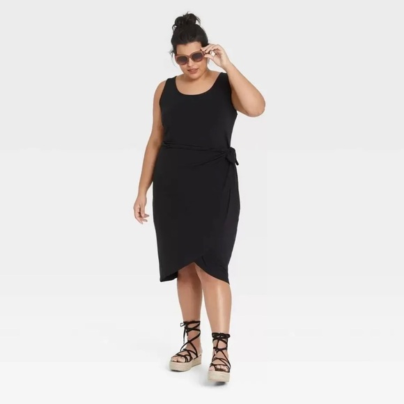 BNWT black Ava & Viv Plus size women’s dress size 2X front knot sleeveless - Picture 1 of 5